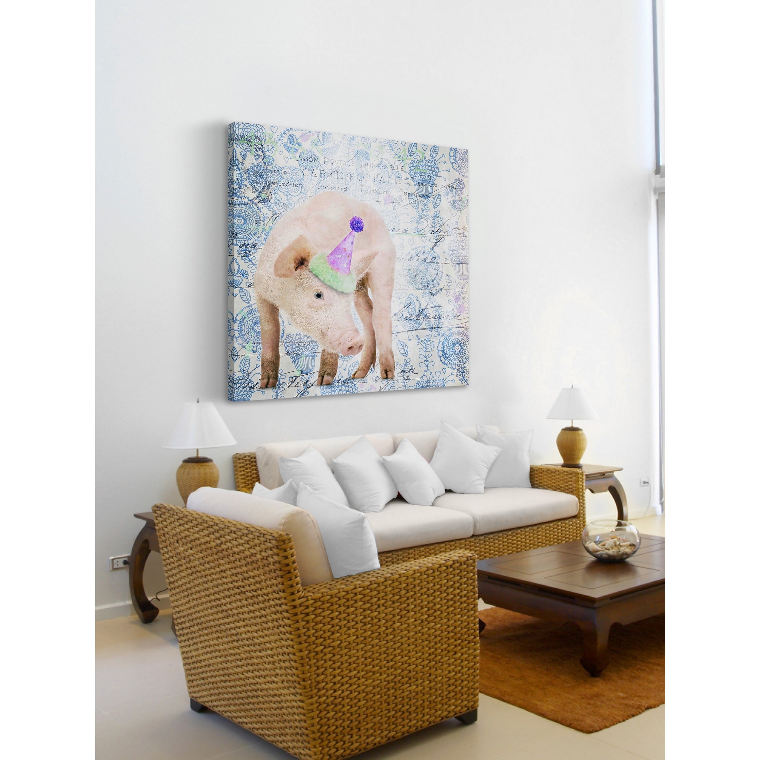 Marmont Hill "Party Pig" by Morgan Jones Painting Print on Wrapped Canvas