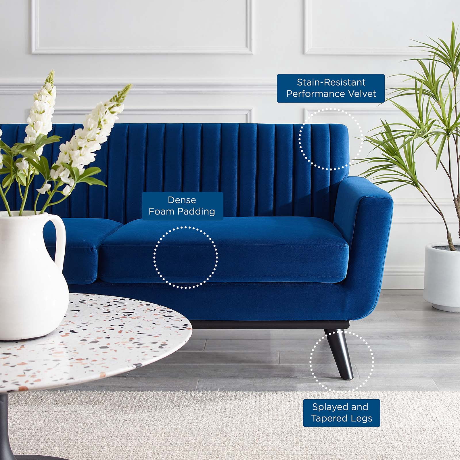 Modway Engage Channel Tufted Performance Velvet Loveseat in Navy