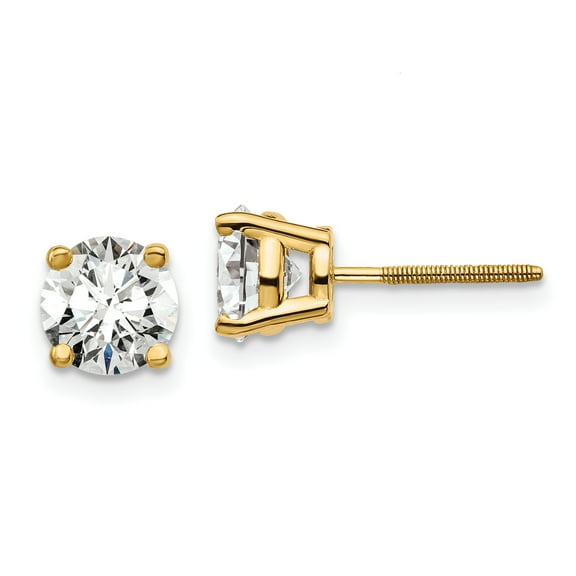 14k 2 carat total weight Round SI1/SI2 G H I Lab Grown Diamond Screw Back 4 Prong Stud Post Earrings 14k Yellow Gold Earrings