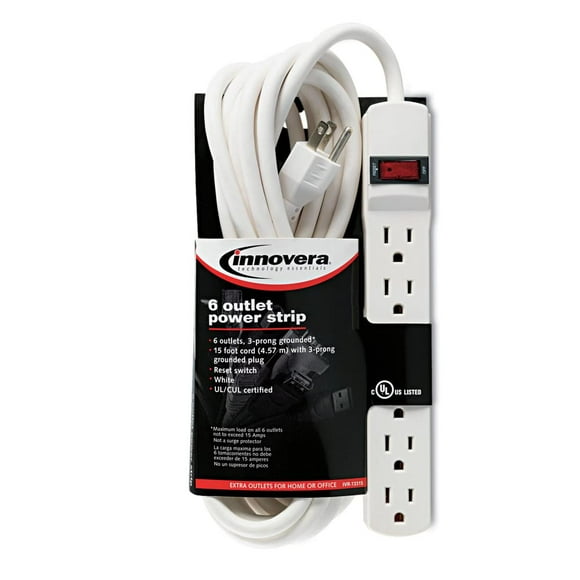 Cable Power Strip Innovera 73315 con seis salidas y 15 pies, color marfil