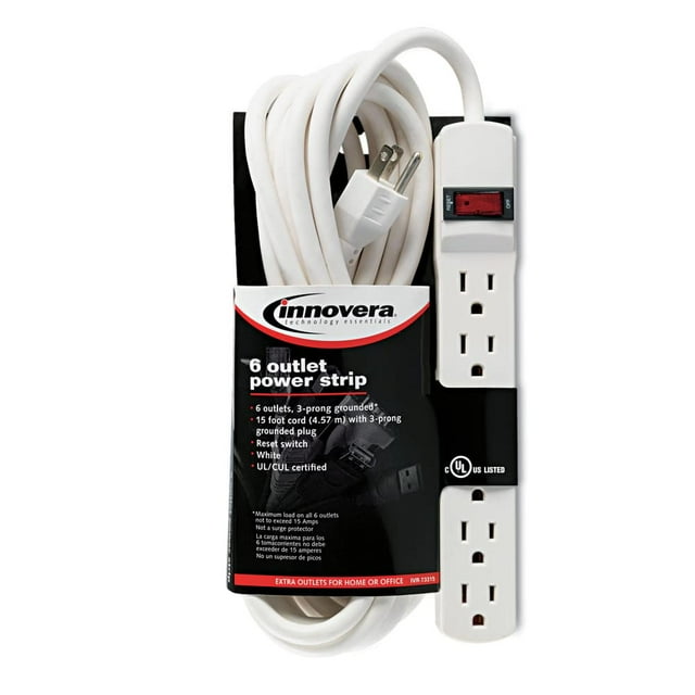 Cable Power Strip Innovera 73315 con seis salidas y 15 pies, color marfil