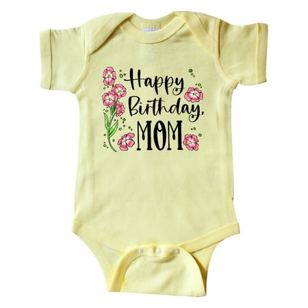 

Inktastic Happy Birthday Mom Pink Flowers Gift Baby Boy or Baby Girl Bodysuit