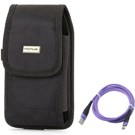 6ft USB-C Cable w Case Belt Clip for Samsung Galaxy A73 5G,A53 5G,A33 5G,A13 5G,A03s Phones - Purple Type-C Charger Cord Power, Rugged Holster Canvas Cover