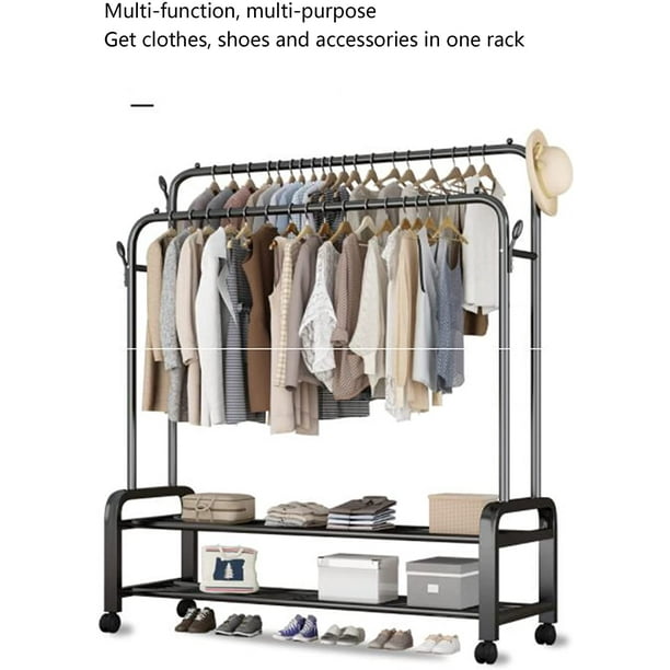 Garment Rack Freestanding Hanger Double Pole Multi Functional