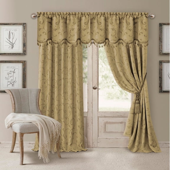 Elrene Home Fashions Mia Jacquard Scroll Blackout Window Curtain, Gold, 52" x 84"