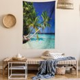 thumbnail image 2 of Tropical Tapestry, Exotic Maldives Beach with Palms Paradise Coast Vacation Scenery, Wall Hanging for Bedroom Living Room Dorm Decor, 40W X 60L Inches, Blue Turquoise Fern Green, by Ambesonne, 2 of 5