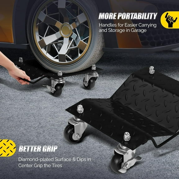 Heavy-Duty Car Wheel Dolly Set – 6000 lbs Capacity, Steel Vehicle Tire Skates with Brakes – 360° Swivel Casters for Cars, Trucks & Trailers