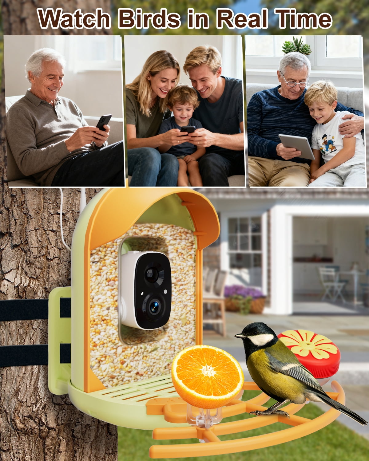 Bird Feeder with Camera, 2K HD Camera Birds Feeder with AI Recognition, Solar Powered Birdfeeder Cam with Night Vision, IP65 Outdoor Backyard Birds Watching, Gift for Bird Lovers – Light Green