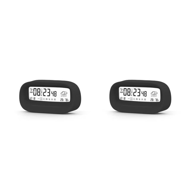 Reloj digital LCD Injueey Termómetro Mesita de noche Negro 2piezas