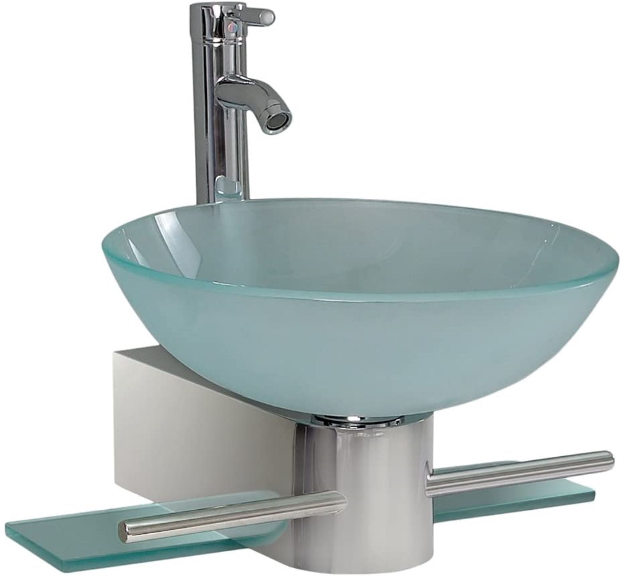 Modern Bathroom Vanity Wall Mounted Pedestal Frosted Glass Bowl Vessel Sink combo