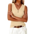thumbnail image 3 of Sleeveless T-Shirt For Women's Summer Loose Sleeveless Button V-Neck Shirt Knitted Tank Tops Beige XL, 3 of 6