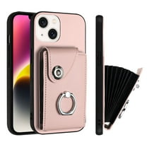 Allytech Wallet Case for Apple iPhone 13 Mini with Ring Holder Stand, Vintage Premium PU Leather 8 Cards Slots Shockproof Bumper Anti-Scratch Magnetic Closure Case Cover for iPhone 13 Mini,Pink