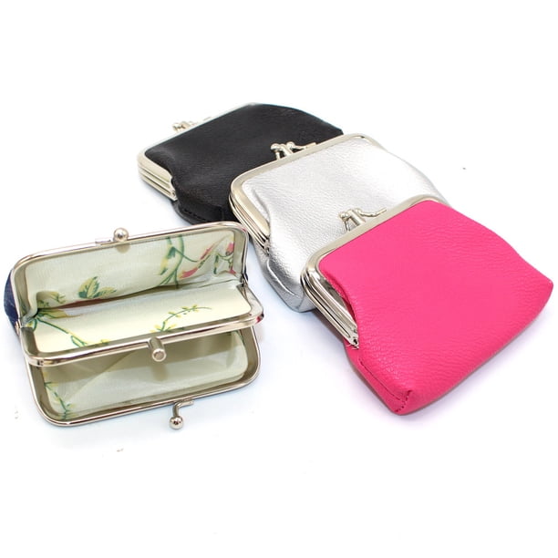 Monedero de cuero de doble capa, lindo bolso pequeño para mujer, bolso con clip para tarjeta bancaria
