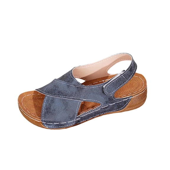Yyuenw Women's Fashion Casual Spring And Summer Comfortable Solid Color Open Toe Thick Bottom Wedge Heel Sandals