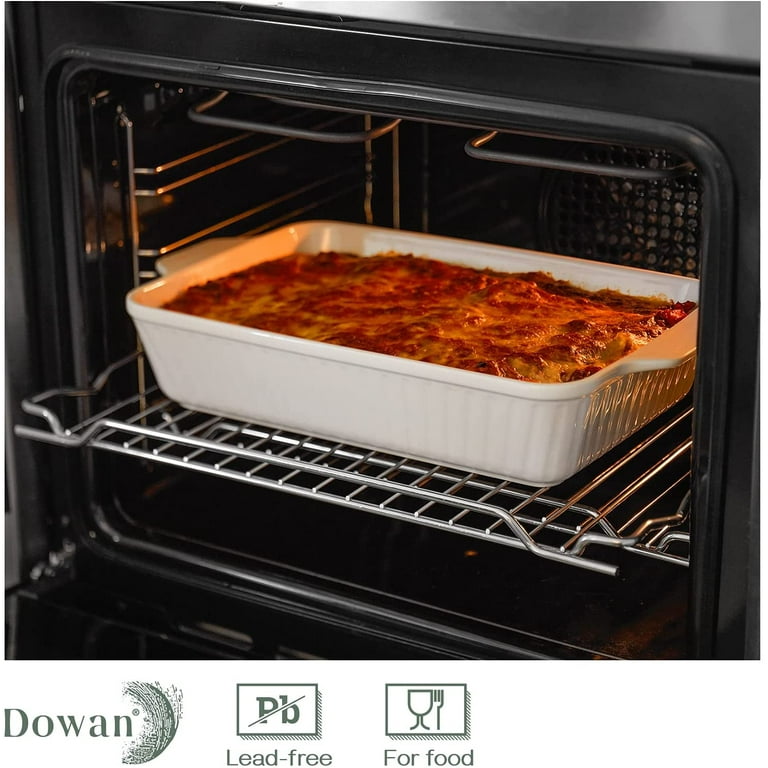 HIC Kitchen Rectangular Lasagna Pan with Handles, Fine White Porcelain, 13  x 9 x 2.5-Inches