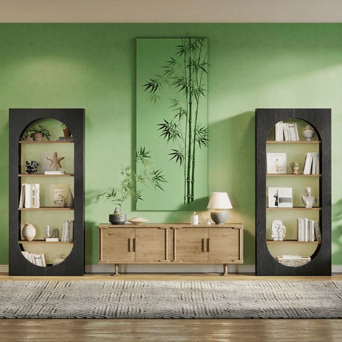 5-Tier Black Bookshelf with Arch Design, 45lb per Shelf, for Living Room/Home Office/Bedroom