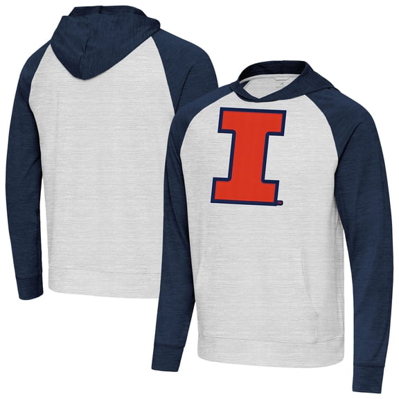 Men's Antigua Heather Navy/Gray Illinois Fighting Illini Urgent Pullover Hoodie