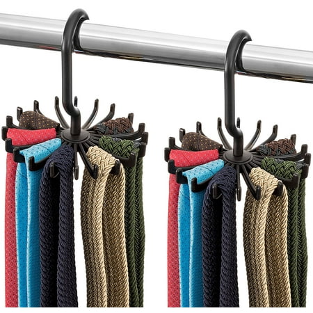 Spinning Tie Rack and Belt Hanger (2 Pack) Ultimate Hanger Holder Hook for Storing Neck Ties, Belts, and Scarves - 4.33” x