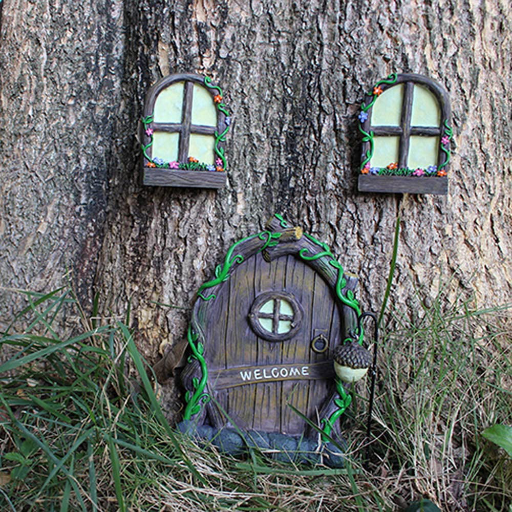 Cute Mini Fairy Garden Window Door Trees Statues House Art Gnome Yard Elf 