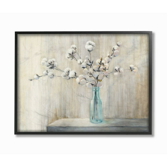 Stupell Industries Beautiful Cotton Flower Grey Brown Painting Framed Giclee Texturized Art by Julia Purinton