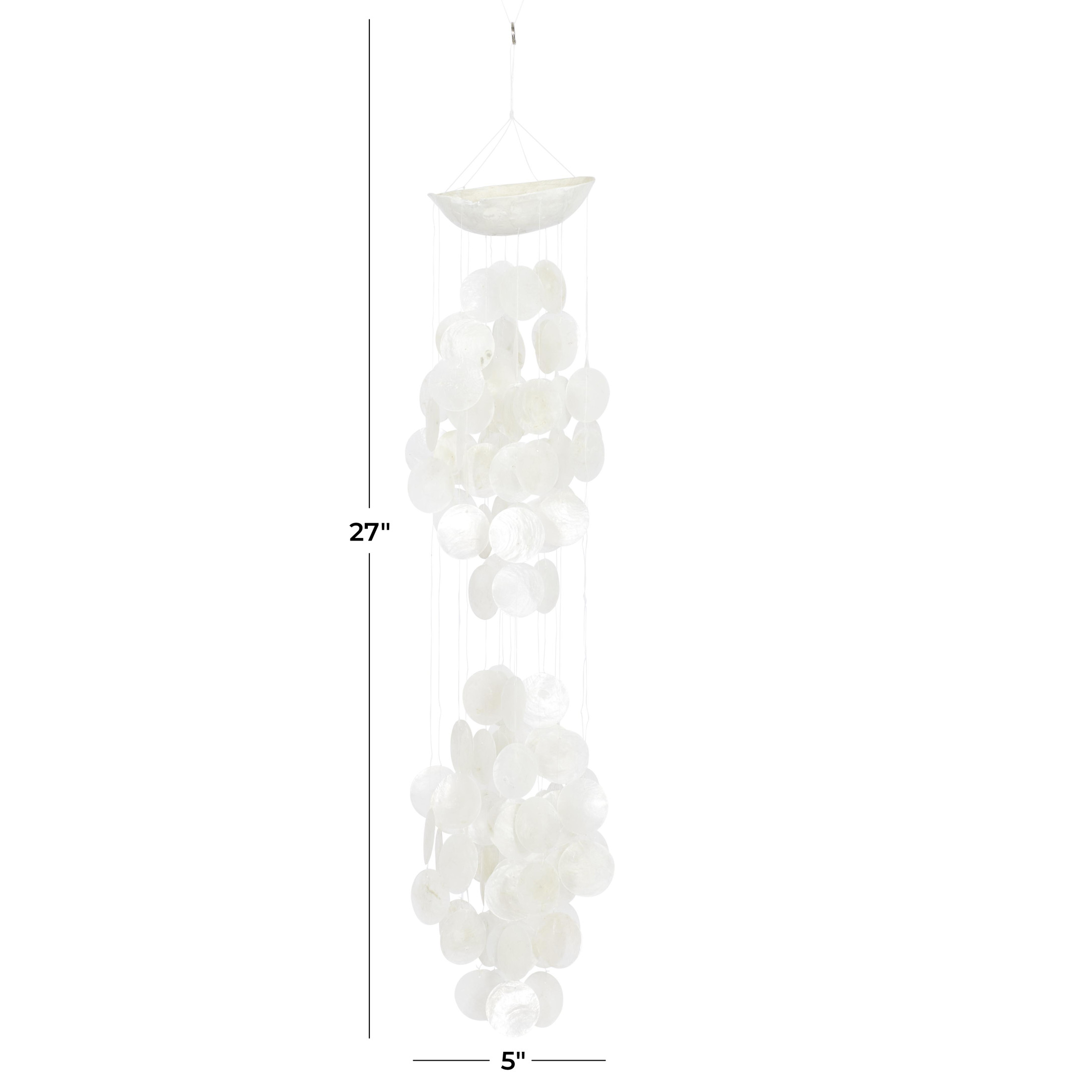 DecMode 27" White Capiz Shell Waterfall Geometric Windchime