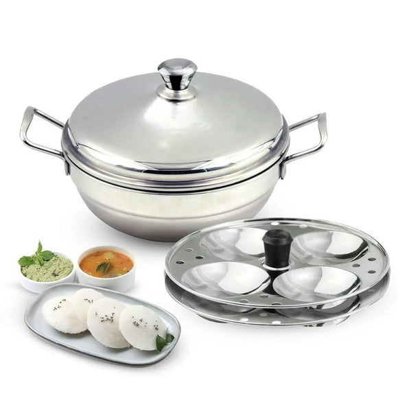 Cuiseur d'Idli en Acier Inoxydable 2 Assiettes à Idli 8 Cavités Cuiseur d'Idli, Casserole en Acier Inoxydable avec Cuiseur Vapeur
