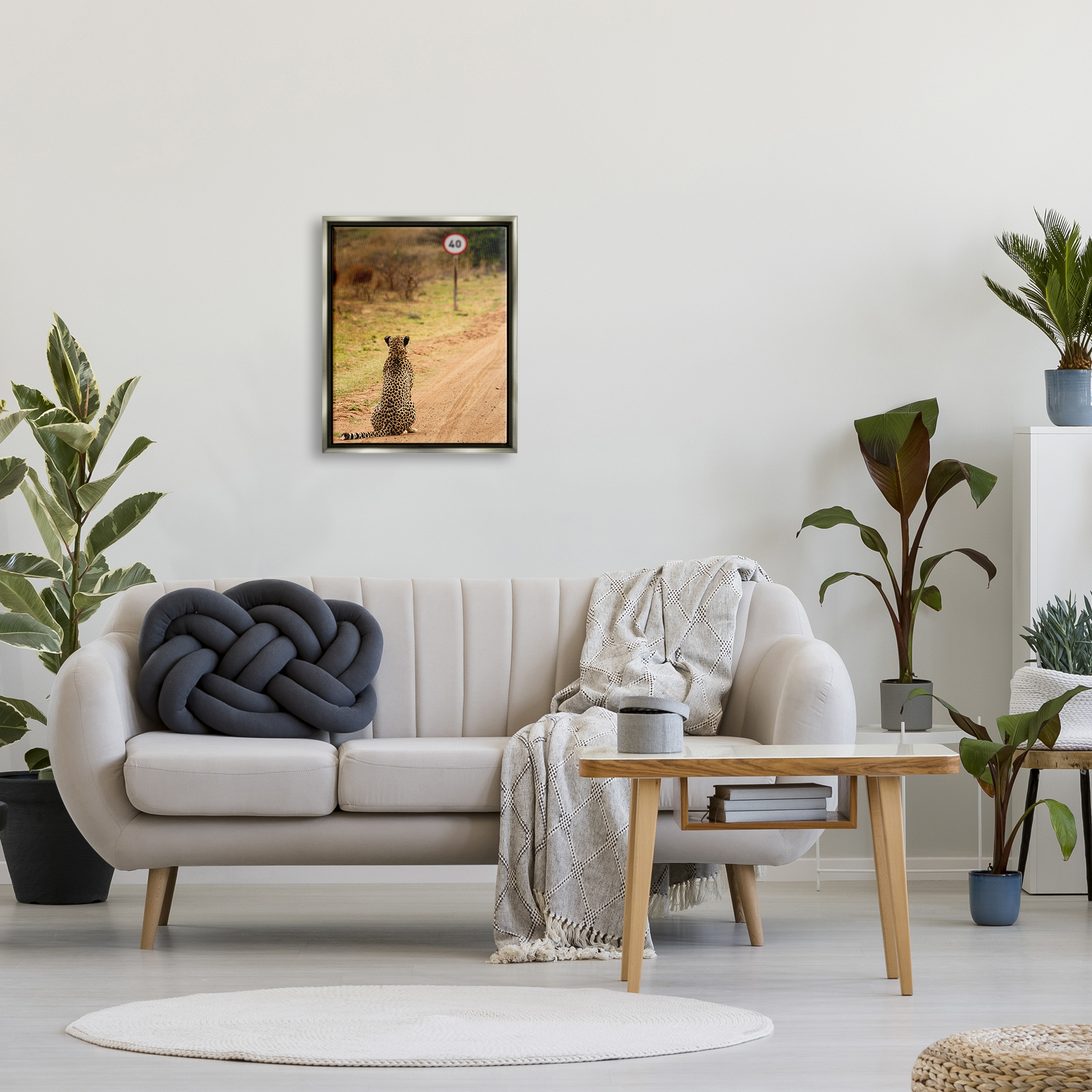 Stupell Industries Speedy Cheetah on Road Animals & Insects Photography Gray Floater Framed Canvas Art Print Wall Art, 17 x 21