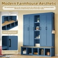 thumbnail image 5 of 63" Farmhouse Hall Tree with Bench and Shoe Storage, 4-in-1 Entryway Bench with 4 Storage Cabinets, 5 Shoe Cabinets and 6 Hanging Hooks, Blue, 5 of 9