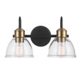 thumbnail image 3 of Globe Electric Brown 16" 2-Light Matte Black Vanity Light with Antique Brass Socket and Clear Glass Shades, 91004391, 3 of 8
