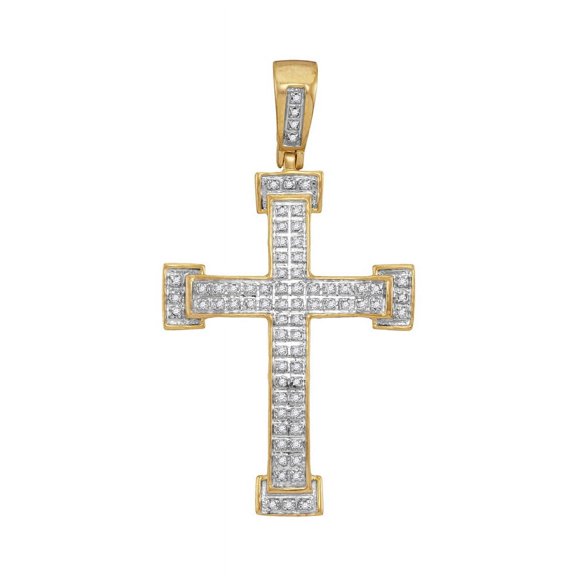 10kt Yellow Gold Mens Diamond Significant Cross Faith Necklace Pendant 1/5 Ctw.