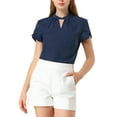 thumbnail image 1 of Unique Bargains Blouse de Travail Élégante pour Femmes à Manches Tulipes Col Ras du Cou avec Trou de Serrure, 1 of 6