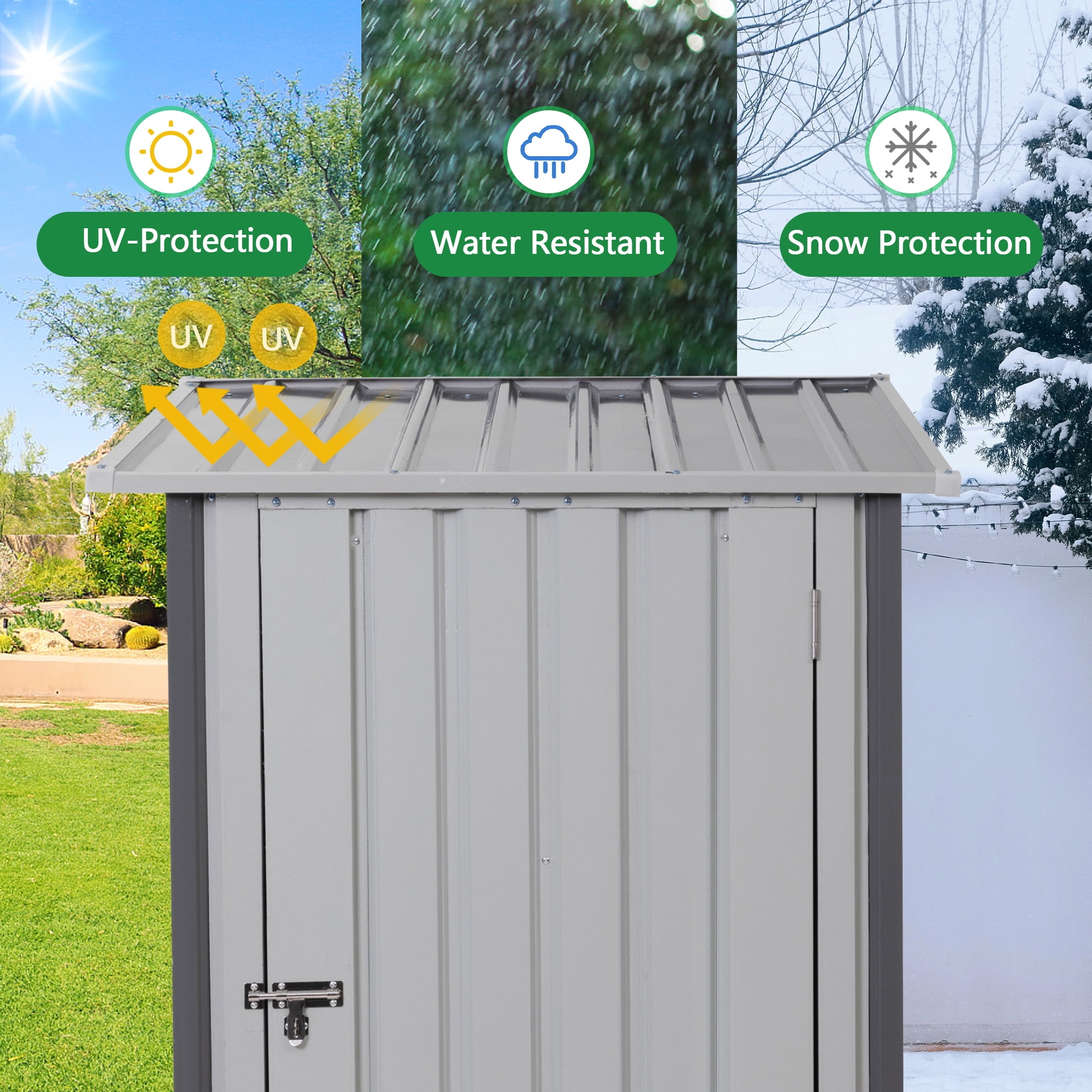 Jaxsunny 3 x 3 ft Outdoor Storage Metal Shed with Sloping Roof and Single Lockable Door for Patio Lawn Backyard,Gray