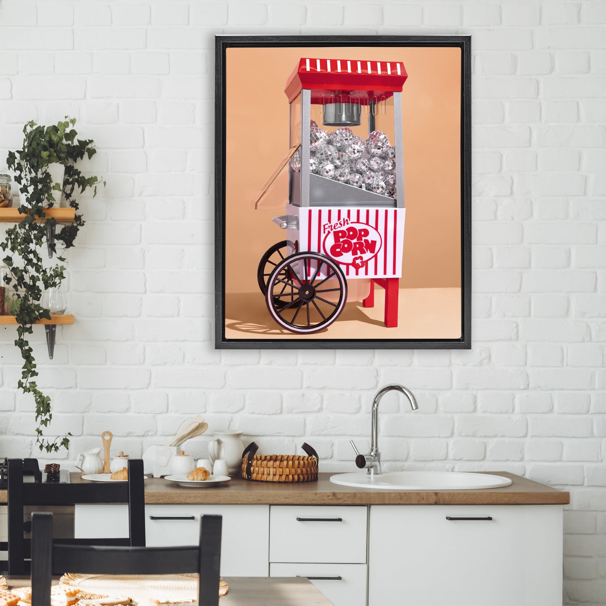 Stupell Industries Retro Disco Popcorn Machine Black Framed Floater Canvas Wall Art, design by LISH Creative