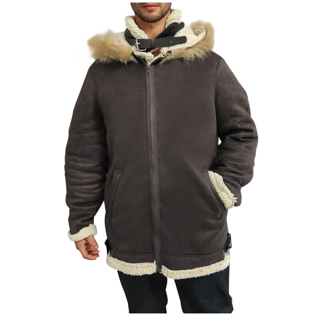 LOVZFMLL Jackets for Men Stylish Solid Zipper Hooded Thickened Punk Motorcycle Leather Jacket