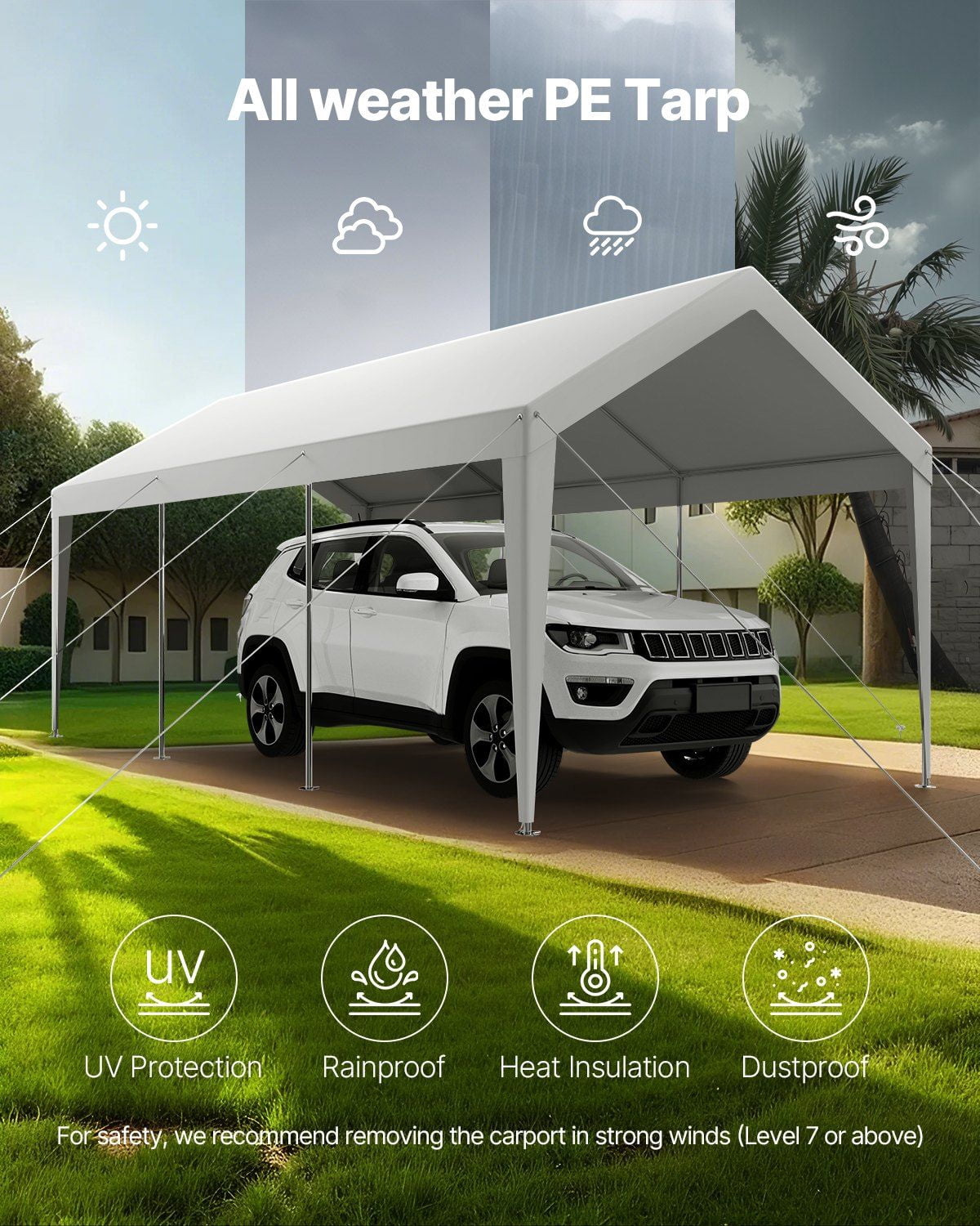 Carport Car Canopy 10 x 20 FT Heavy Duty Portable Car Garage Shelter Tent White