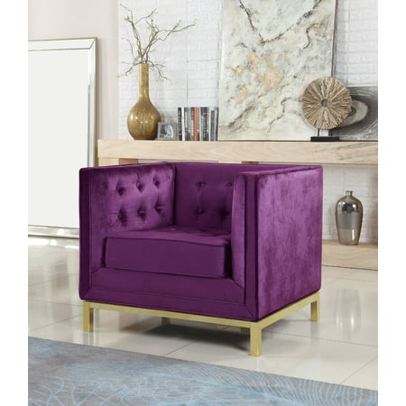 Chic Home Evie Accent Club Chair Sleek Elegant Tufted Velvet Plush Chic Home Evie Accent Club Chair Sleek Elegant Tufted Velvet Plush Cushion Br Finished Stainless Steel Brushed Metal Frame Modern Contemporary Purple