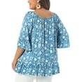 thumbnail image 3 of Agnes Orinda Women's Plus Size Easter Tops Floral Ruffle Hem Crew Neck Off Shoulder Half Sleeve Blouse Summer T-Shirt 2X Blue, 3 of 6