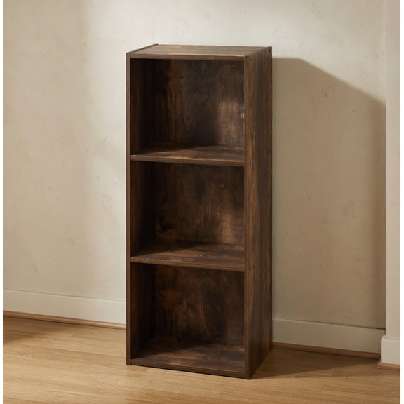 3-Tier Narrow Bookshelf, Rustic Brown Wooden Bookcase for Small Spaces, Freestanding Storage Shelf Organizer for Books, Decor and More in Living Room, Bedroom, Home Office