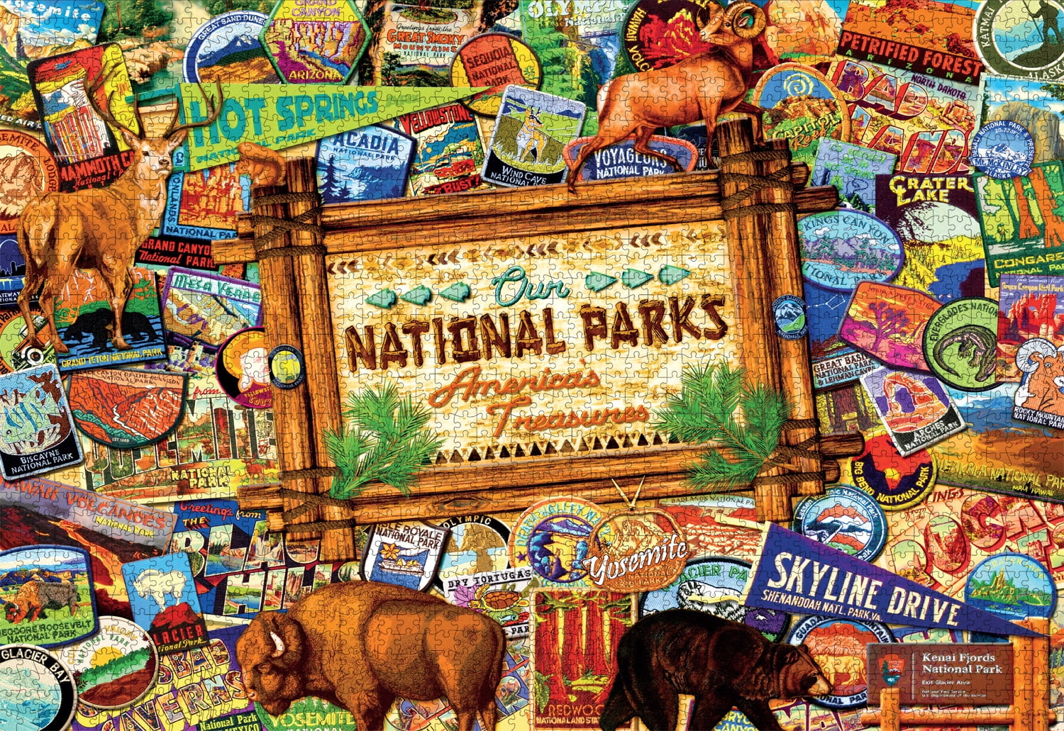 Buffalo Games Our National Parks Collage 2000-Piece 38.5 x 26.5-Inch Interlocking Jigsaw Puzzle for Adults Ages 14+