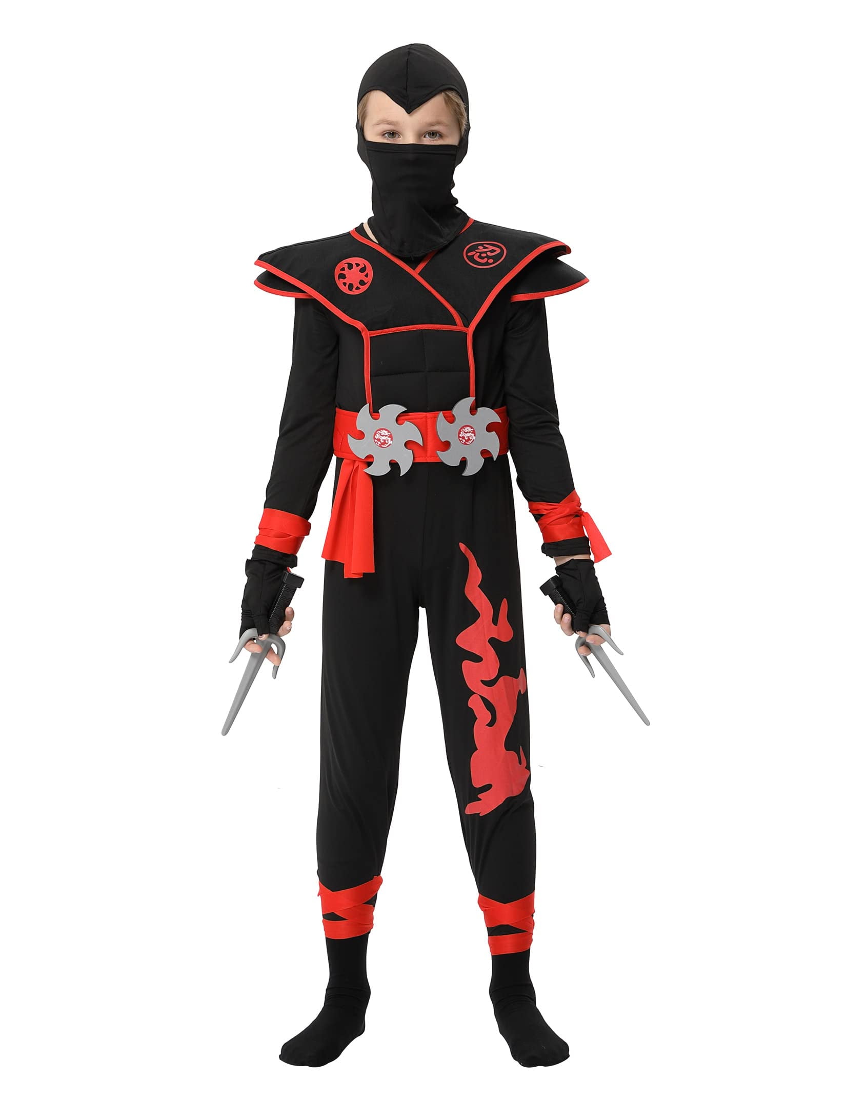 Red Ninja Deluxe Costume Set for Kids Kung Fu Outfit Halloween Ideas S