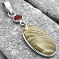thumbnail image 2 of Natural Flint Stone & Garnet 925 Sterling Silver Pendant Jewelry P-1098 SDP115136, 2 of 5