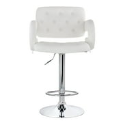 Elama Faux Leather Tufted Bar Stool with Chrome Base and Adjustable Height in White