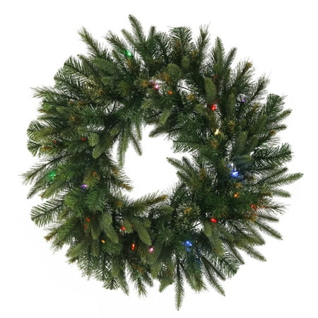 30" Pre-Lit Battery Operated Mixed Pine Cashmere Christmas Wreath - Multi Lights