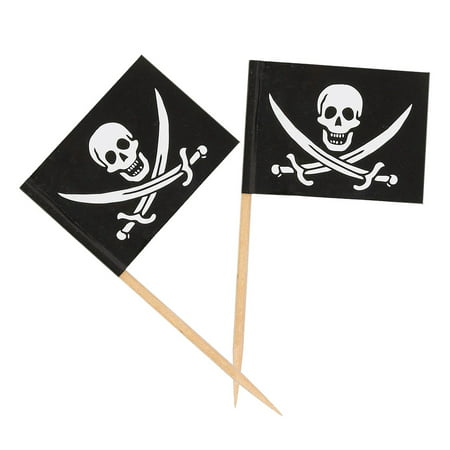 200 Count Pirate Flag Picks - Party Cocktail Toothpicks for Food, Appetizer, Cocktail, Cupcake Decoration for Kids Parties, 2.5 x 1.375 Inches