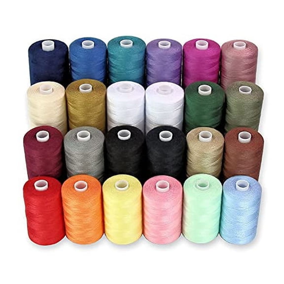Sewing Thread-24 Spools of Polyester Thread for Sewing Machine for Beginners,Hand Stitching & Quilting-1000 yds Each in 22 Colors Bonus Black & White