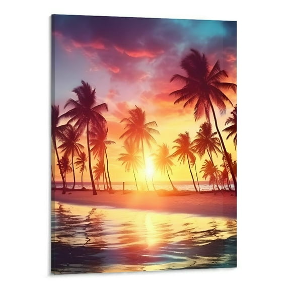 Shiartex Fall Decor Sunset Beach Palm Trees Canvas Wall Art Picture 16x20in