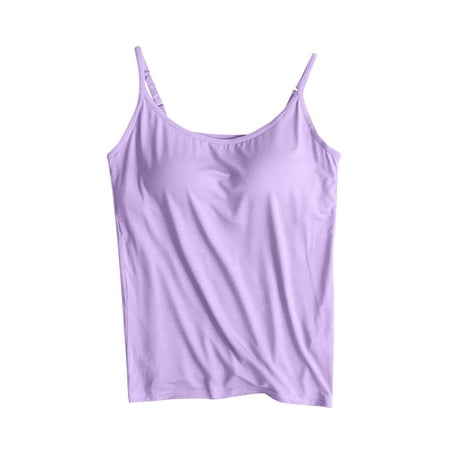 Qeaghou Padded Camisole with Built in Bra, Shelf Bra Tank Tops for Women Plus Size Summer Solid Basic Cami Tops Yoga Vests Lightning Deals Of Today Prime Clearance