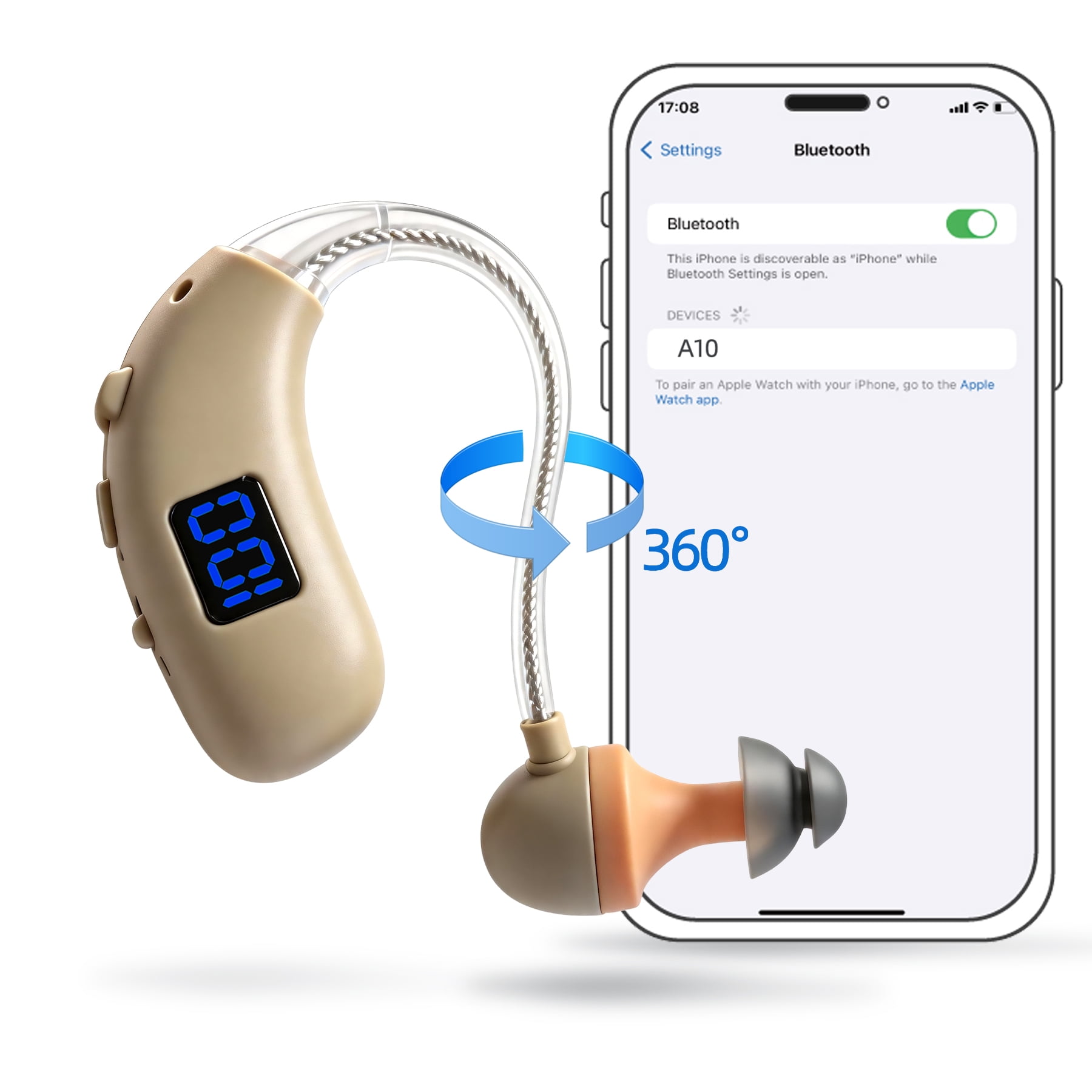 AuyeeSnc Single Bluetooth Hearing Aid for Seniors - Digital Rechargeable,Music Playback,Long Use Battery,Left Or Right Side