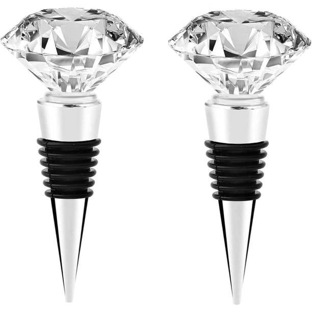 Tapón decorativo para botella de vino y bebida de cristal para vino, hecho de aleación de zinc y vidrio, tapón reutilizable con caja de regalo, multiopción (2 piezas de cristal)