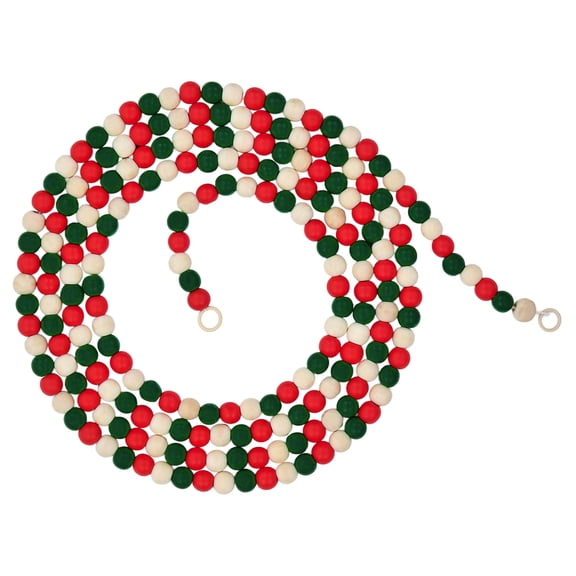 Wood Bead Christmas Garland, Red/White/Green, 9', by Holiday Time